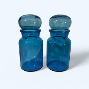 MCM Apothecary Canister Bubble Glass Jars Lids Belgium Jars 8" Vintage